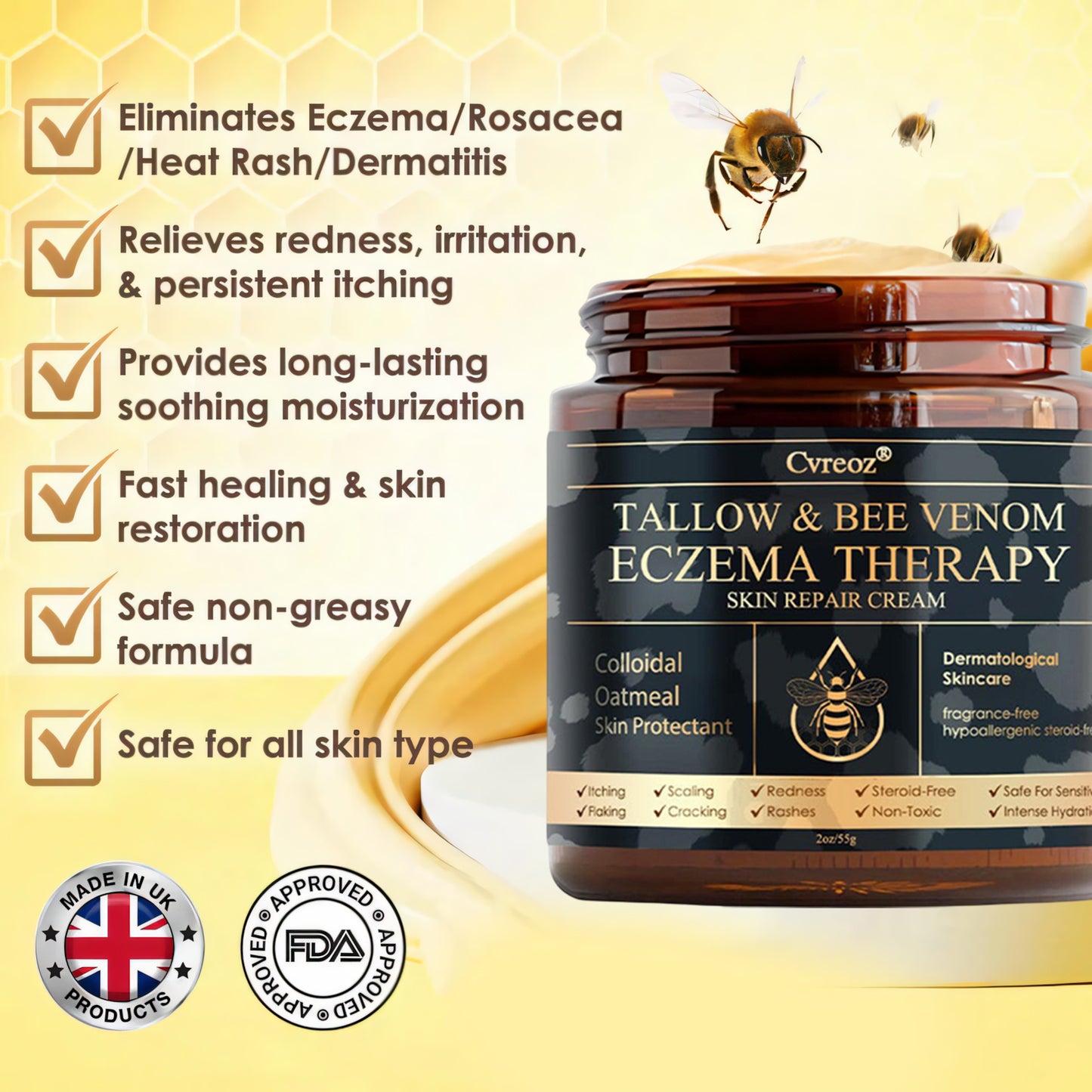 ⚡Final Chance: Save 60% Today Only🔥Cvreoz® Tallow & Bee Venom Eczema Theraphy