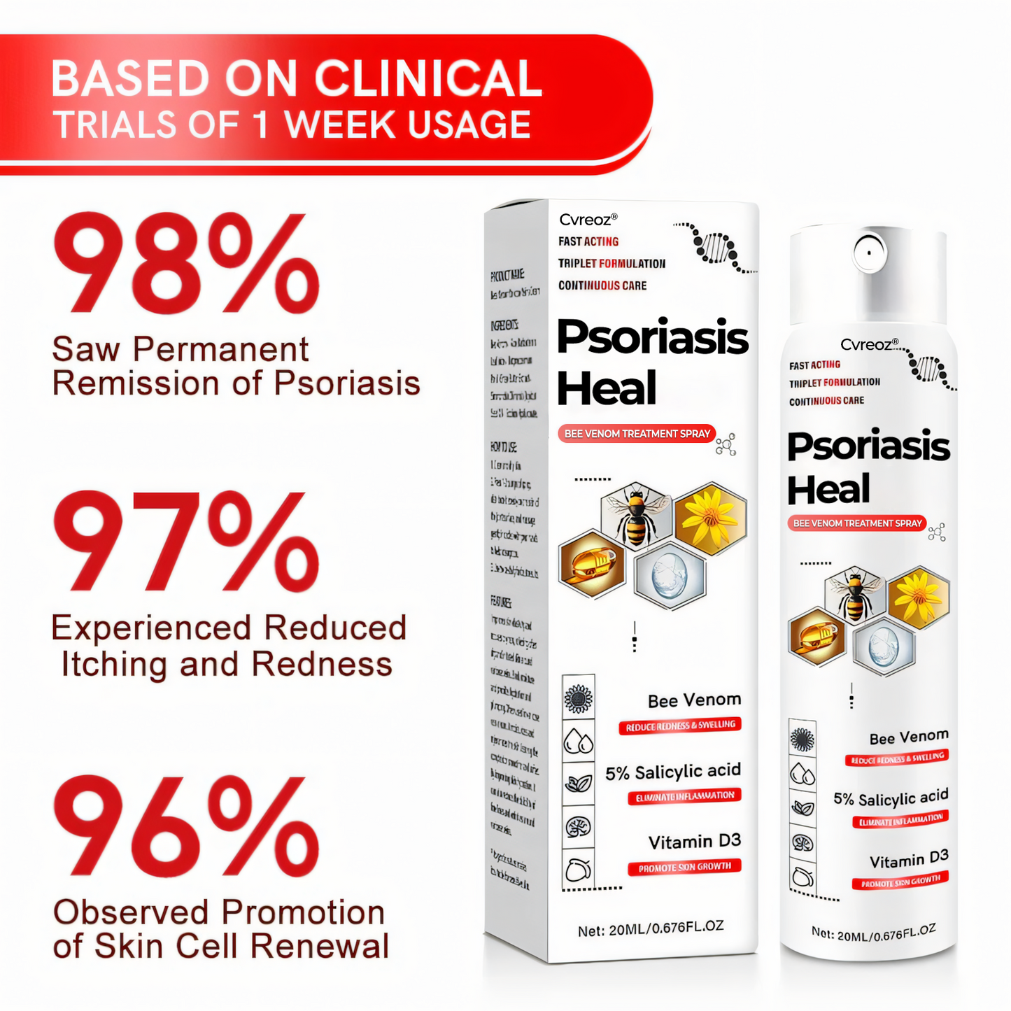🎉HOT SALE: 60% OFF This Week Only!🔥 Cvreoz®  Psoriasis Heal Bee Venom Treatment Spray